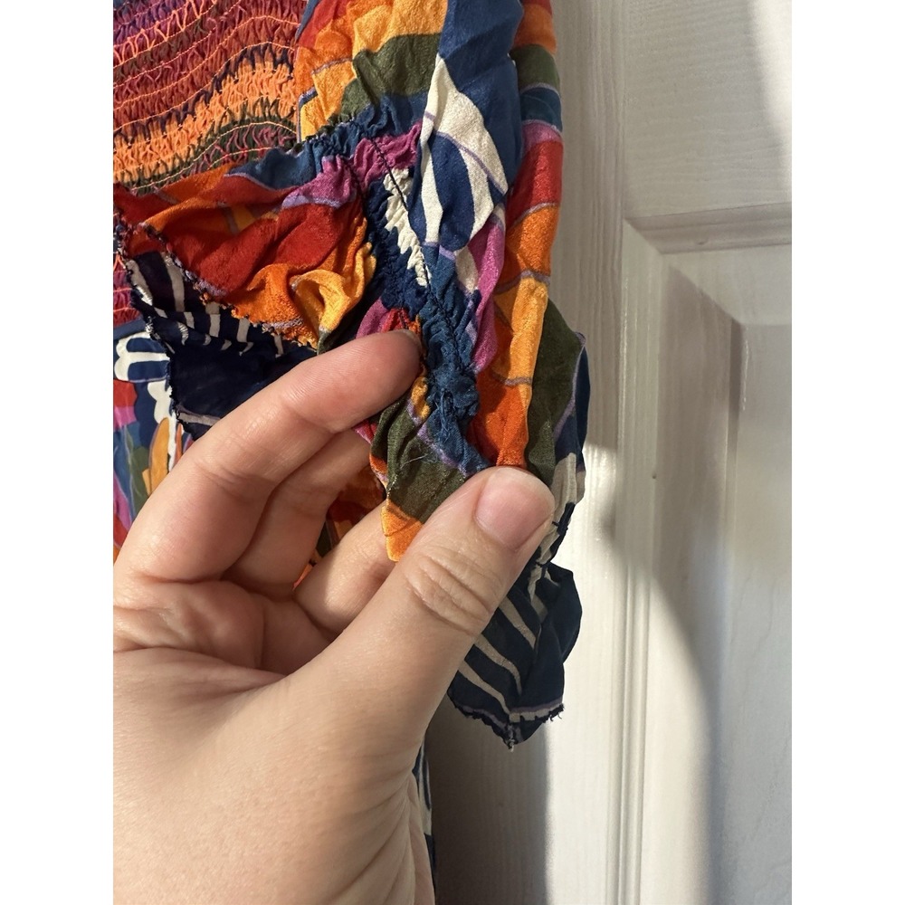 FARM RIO Rainbow Toucan Bird Print Smocked Maxi Dress M READ - Picture 4 of 7